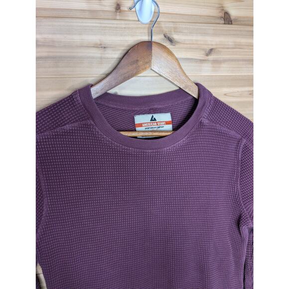 American Giant Top Womens Medium Burgundy Thick Waffle Knit Long Sleeve - Picture 2 of 9